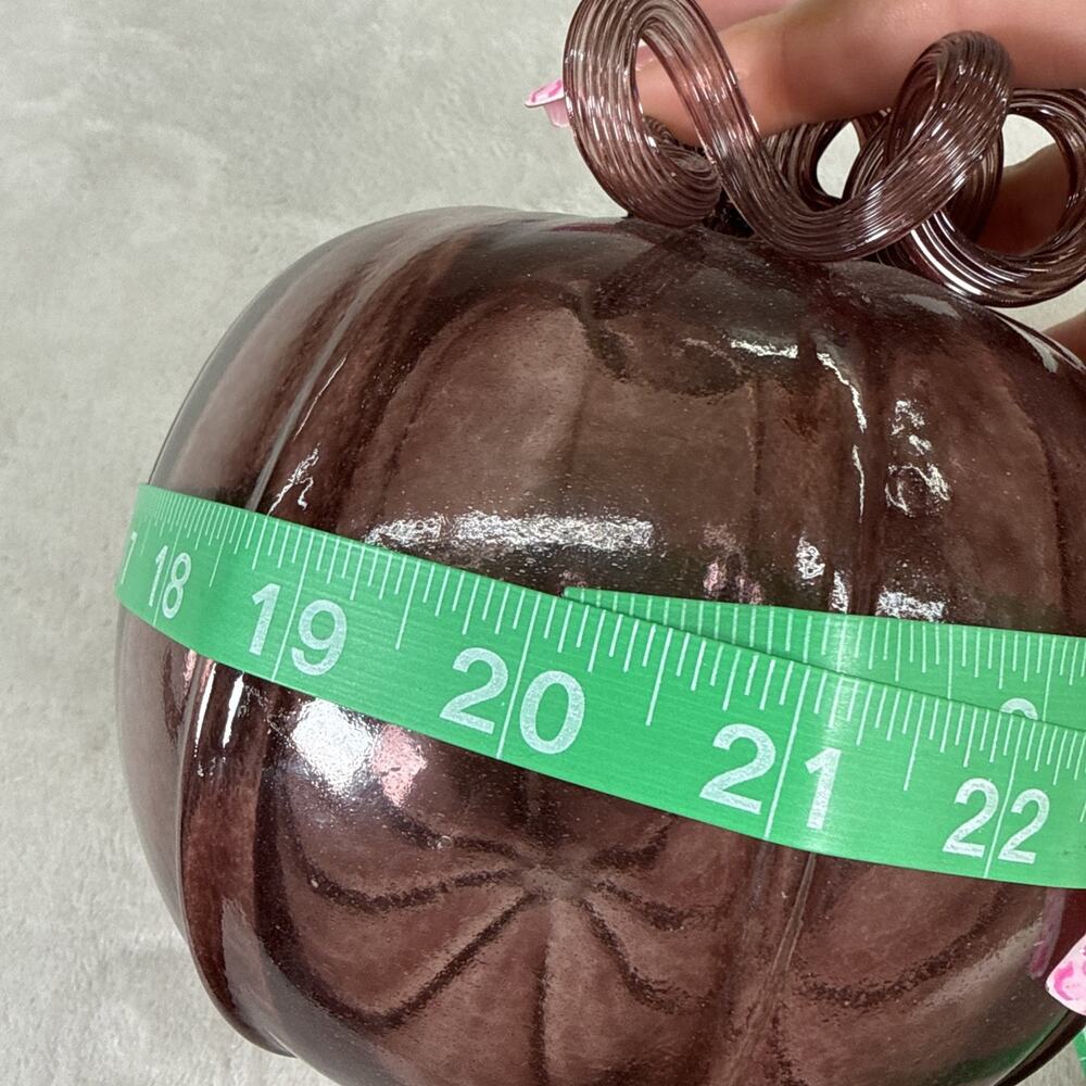 Art Glass Purple Pumpkin Figurine 6” Hand Blown Decorative Fall Harvest Home - Picture 12 of 12